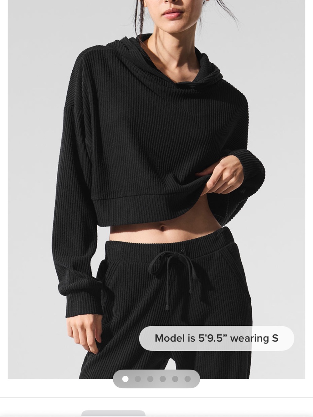 ALO Yoga Black Cropped Ribbed Muse Hoodie Sweatshirt & Jogger
